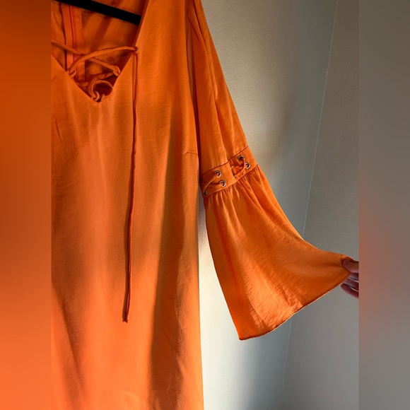 VENUS Womens ORANGE Dress BELL Sleeves Boho Hippie Size Medium - Picture 6 of 8